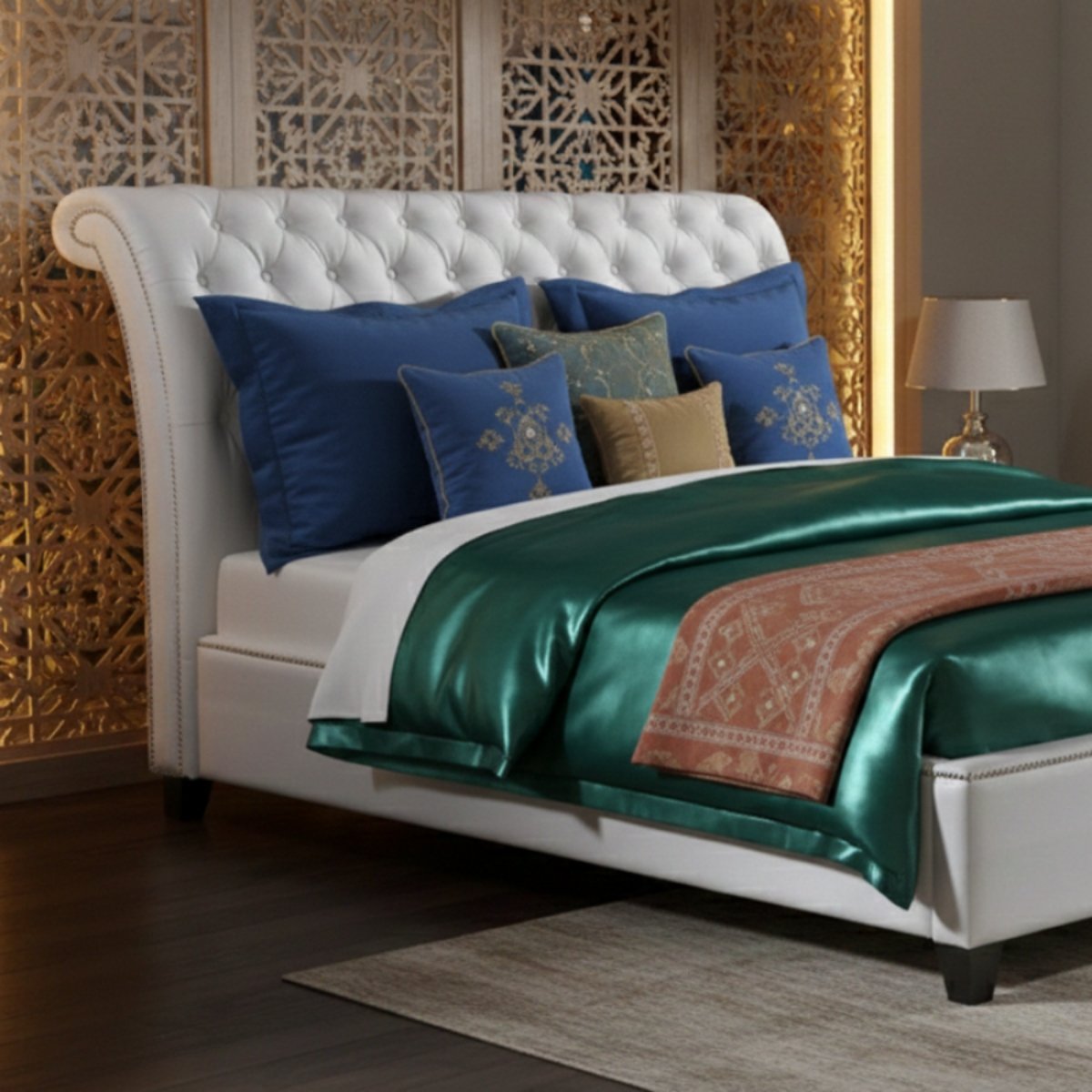 SOFT WHITE TUFTED BED - QUEEN SIZE